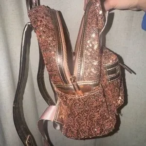 Loungefly Brown Backpack with Metallic Bow and Sequin Finish 2019 Disney Parks Loungefly Sequined Minnie Mouse Rose Gold  main image 3